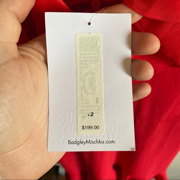 Badgley Mischka Red Ruffle Halter Hi Low Dress - Picture 6 of 7